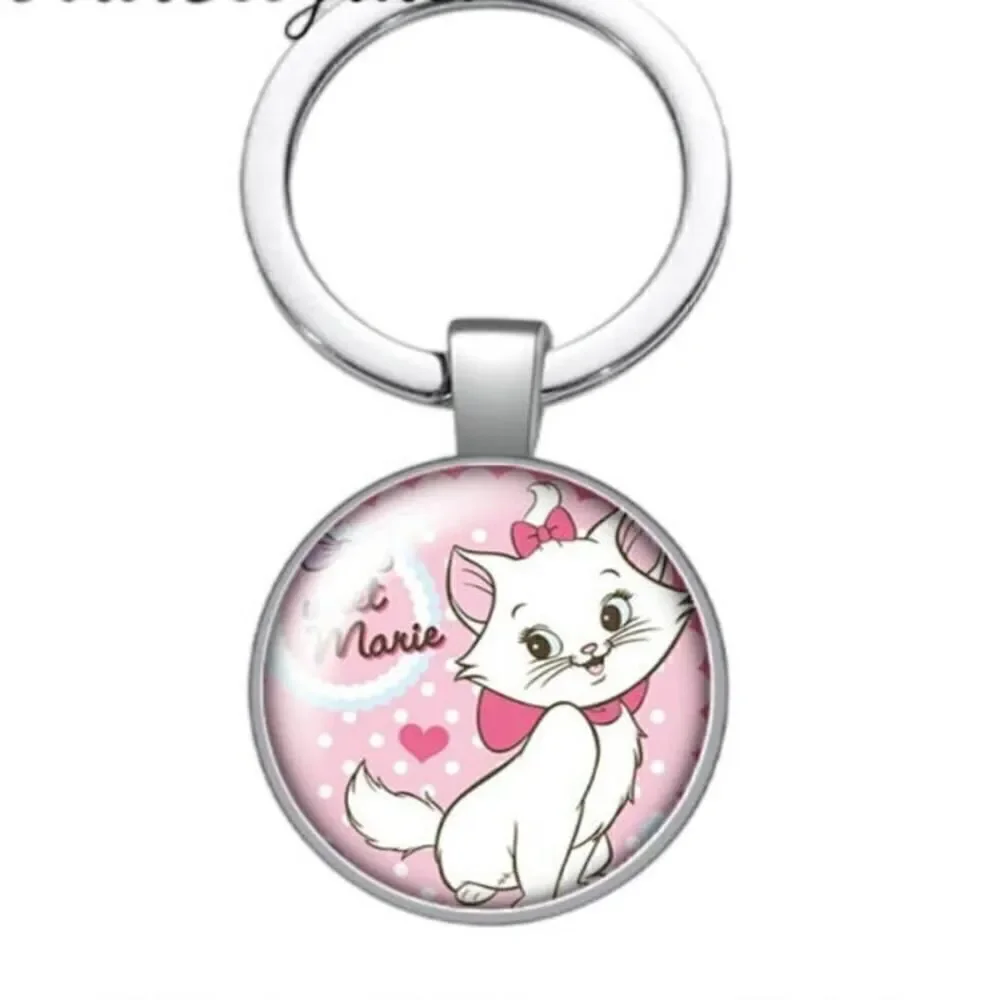 New! Disney Cute Marie Cat Glass Cabochon Keychain Bag Car Keyring Holder A